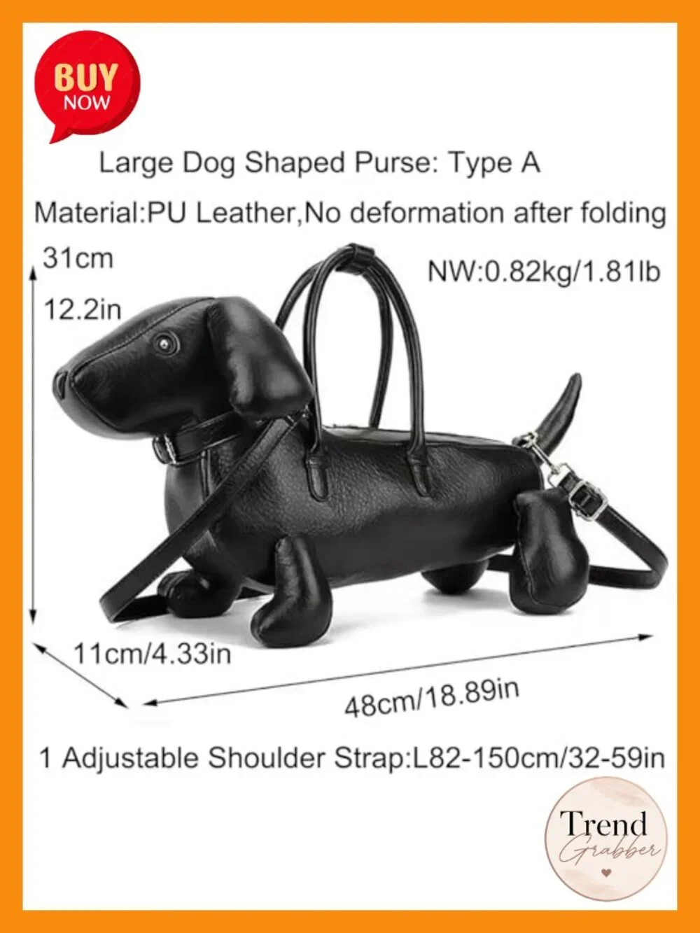 PU Leather Novelty Dog Shaped Crossbody Shoulder Bag Handbag